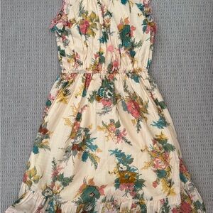 Zimmermann Cream Floral Ruffled Girls Dress with Pink and Teal Accents